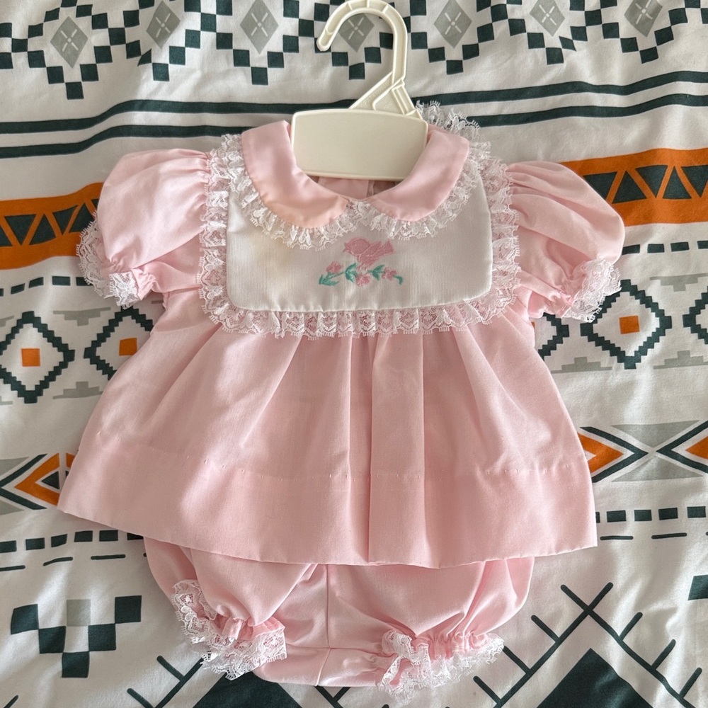 Pink Lace Trim Baby Outfit